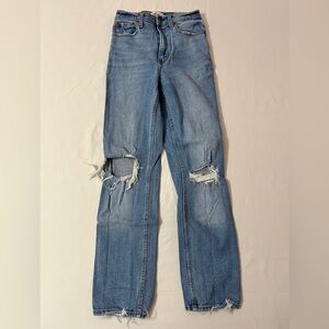 A&F Abercrombie and Fitch Ankle Ultra High Rise Distressed Straight Jeans Jean